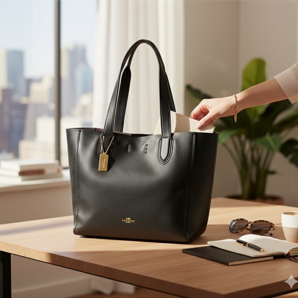 Coach Black Leather Derby Shopper Tote